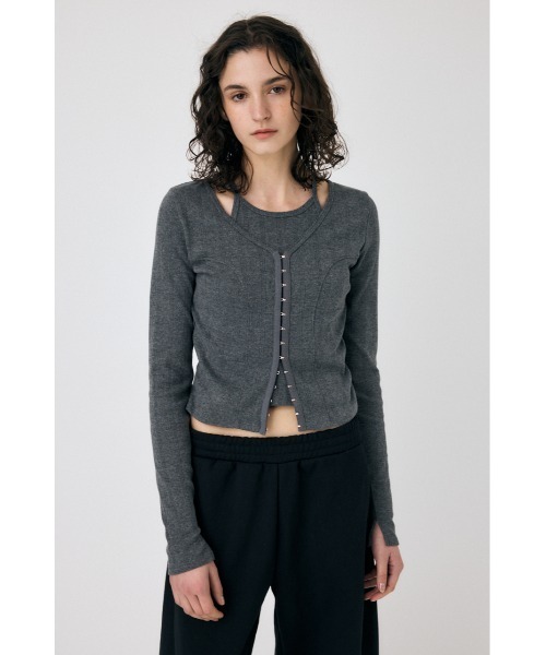 MOUSSY（マウジー）の「LAYERED 2WAY カーディガン（カーディガン/ボレロ・レディース・ホワイト系その他/ライトイエロー/チャコールグレー・FREE）」の4枚目の写真