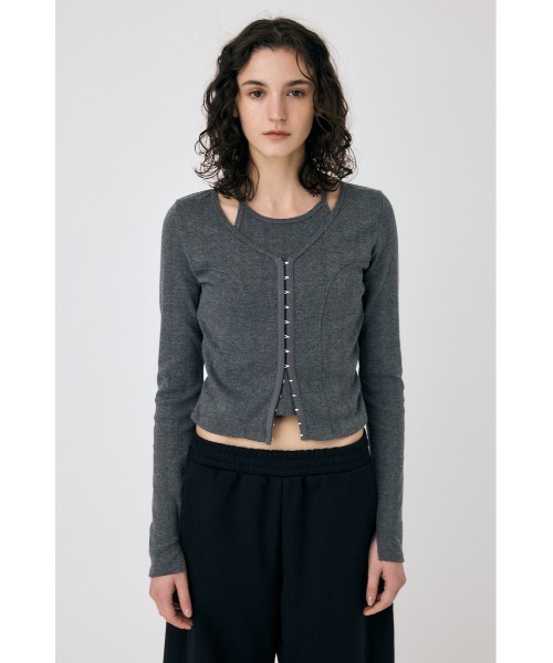 MOUSSY（マウジー）の「LAYERED 2WAY カーディガン（カーディガン/ボレロ・レディース・ホワイト系その他/ライトイエロー/チャコールグレー・FREE）」の9枚目の写真