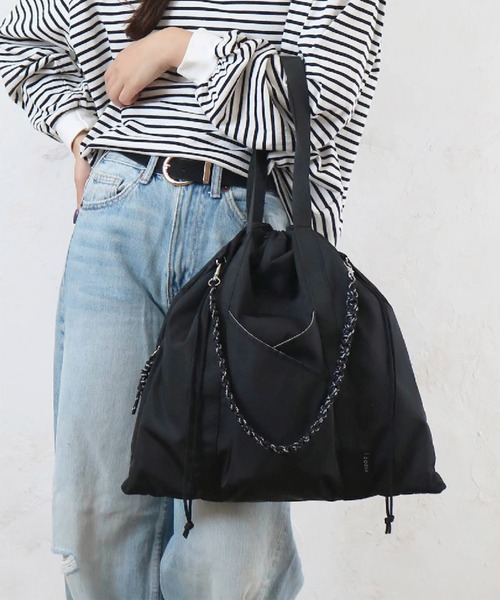 polka polka（ポルカポルカ）の「SOBIA / コード編み 巾着ポケットトートバッグ 2way（トートバッグ・レディース・シルバー系その他/ブラック・FREE）」の7枚目の写真