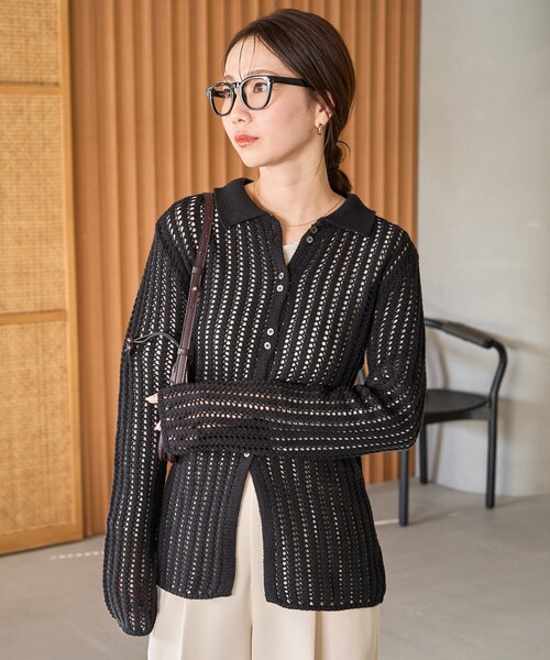 セール】限定展開 メッシュ編み スリムライン シャツニット