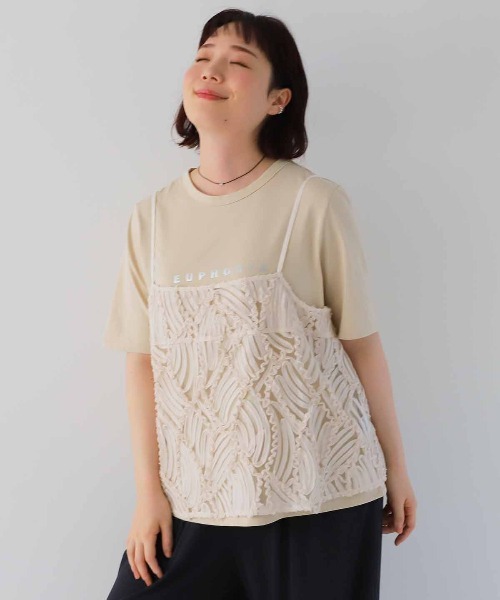 leswel（レスウェル）の「【L～5L 大きいサイズ】箔プリントTシャツ（Tシャツ/カットソー・レディース・チャコールグレー/ベージュ/サーモンピンク・L/3L/4L/5L/LL）」の22枚目の写真