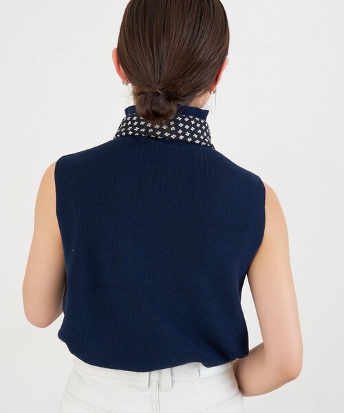 極美品✨IENA イエナ　ノースリーブ　紺　2024 モデル ノースリーブシアーコンビチュニック（シャツ／ブラウス）｜IENA