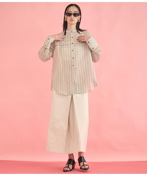 Settimissimo（セッティミッシモ）の「バンドカラー シアー ドビーストライプ 配色 シャツ（シャツ/ブラウス・レディース・ピンク/オフホワイト・FREE）」の7枚目の写真