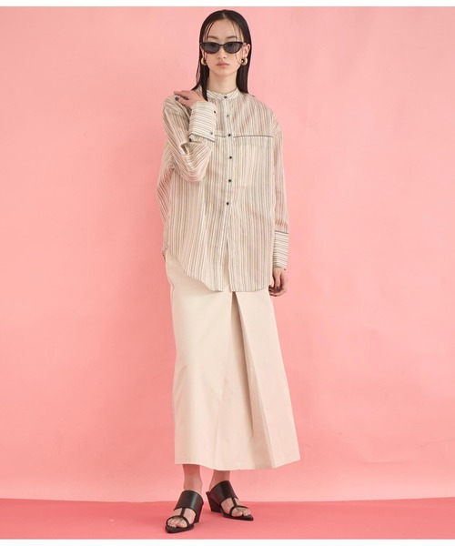 Settimissimo（セッティミッシモ）の「バンドカラー シアー ドビーストライプ 配色 シャツ（シャツ/ブラウス・レディース・ピンク/オフホワイト・FREE）」の8枚目の写真