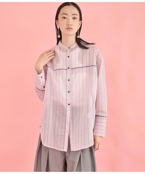 Settimissimo（セッティミッシモ）の「バンドカラー シアー ドビーストライプ 配色 シャツ（シャツ/ブラウス・レディース・ピンク/オフホワイト・FREE）」の11枚目の写真