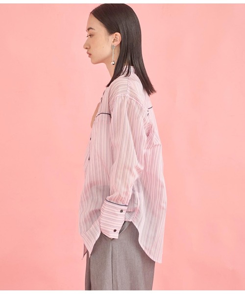 Settimissimo（セッティミッシモ）の「バンドカラー シアー ドビーストライプ 配色 シャツ（シャツ/ブラウス・レディース・ピンク/オフホワイト・FREE）」の13枚目の写真