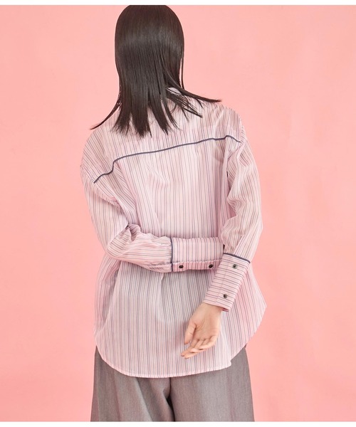Settimissimo（セッティミッシモ）の「バンドカラー シアー ドビーストライプ 配色 シャツ（シャツ/ブラウス・レディース・ピンク/オフホワイト・FREE）」の14枚目の写真