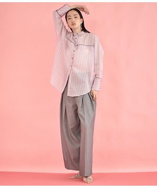 Settimissimo（セッティミッシモ）の「バンドカラー シアー ドビーストライプ 配色 シャツ（シャツ/ブラウス・レディース・ピンク/オフホワイト・FREE）」の15枚目の写真