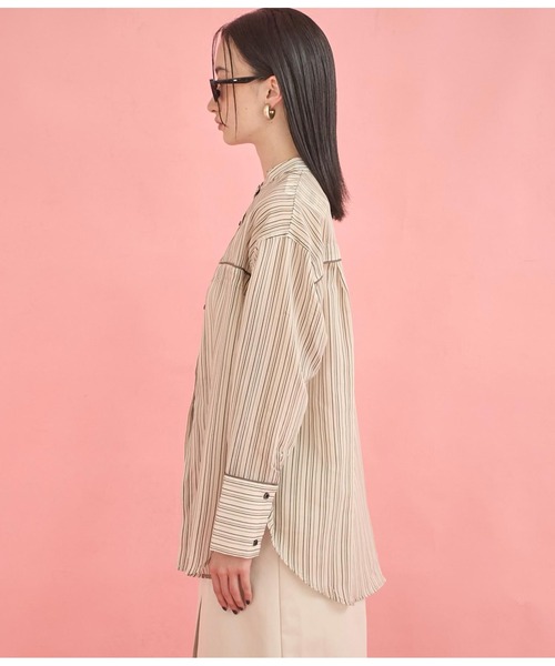 Settimissimo（セッティミッシモ）の「バンドカラー シアー ドビーストライプ 配色 シャツ（シャツ/ブラウス・レディース・ピンク/オフホワイト・FREE）」の19枚目の写真