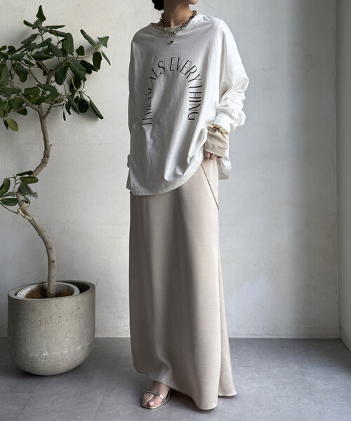 DouDou（ドゥドゥ）の「メッセージ前後2WAYTシャツ（Tシャツ/カットソー・レディース・ブラック/オフホワイト/チャコールグレー・FREE）」の6枚目の写真