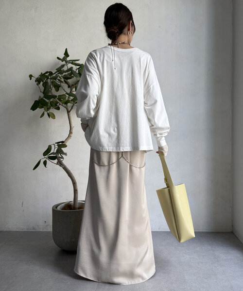 DouDou（ドゥドゥ）の「メッセージ前後2WAYTシャツ（Tシャツ/カットソー・レディース・ブラック/オフホワイト/チャコールグレー・FREE）」の8枚目の写真
