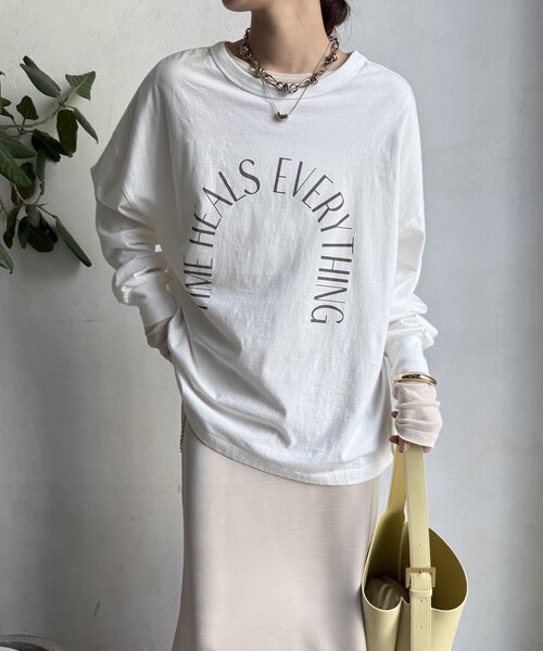 DouDou（ドゥドゥ）の「メッセージ前後2WAYTシャツ（Tシャツ/カットソー・レディース・ブラック/オフホワイト/チャコールグレー・FREE）」の9枚目の写真