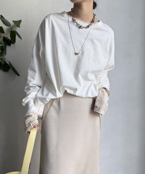 DouDou（ドゥドゥ）の「メッセージ前後2WAYTシャツ（Tシャツ/カットソー・レディース・ブラック/オフホワイト/チャコールグレー・FREE）」の10枚目の写真