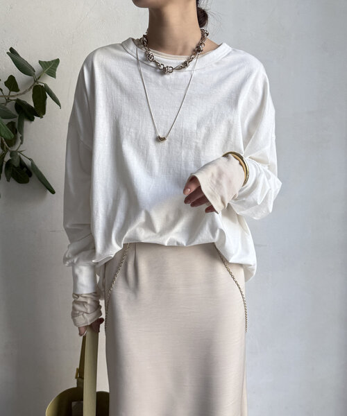 DouDou（ドゥドゥ）の「メッセージ前後2WAYTシャツ（Tシャツ/カットソー・レディース・ブラック/オフホワイト/チャコールグレー・FREE）」の11枚目の写真