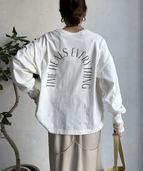 DouDou（ドゥドゥ）の「メッセージ前後2WAYTシャツ（Tシャツ/カットソー・レディース・ブラック/オフホワイト/チャコールグレー・FREE）」の12枚目の写真