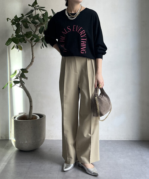 DouDou（ドゥドゥ）の「メッセージ前後2WAYTシャツ（Tシャツ/カットソー・レディース・ブラック/オフホワイト/チャコールグレー・FREE）」の13枚目の写真