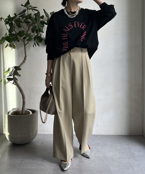 DouDou（ドゥドゥ）の「メッセージ前後2WAYTシャツ（Tシャツ/カットソー・レディース・ブラック/オフホワイト/チャコールグレー・FREE）」の14枚目の写真