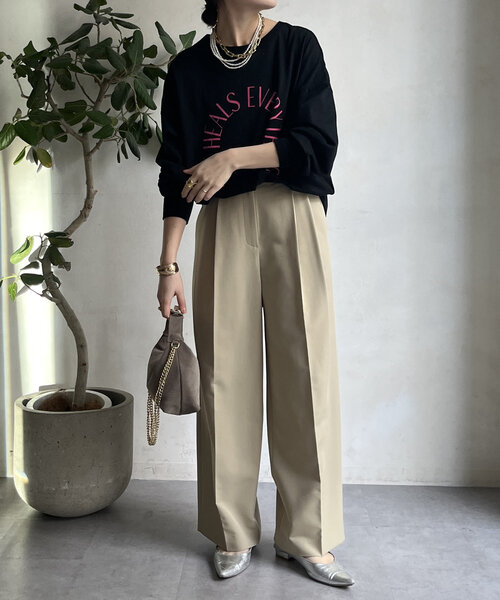 DouDou（ドゥドゥ）の「メッセージ前後2WAYTシャツ（Tシャツ/カットソー・レディース・ブラック/オフホワイト/チャコールグレー・FREE）」の15枚目の写真