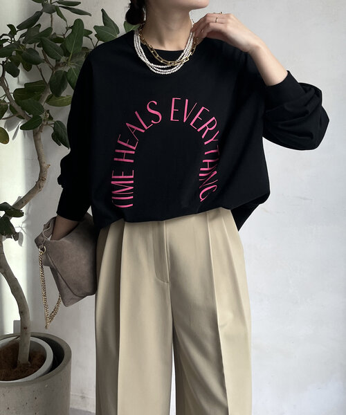 DouDou（ドゥドゥ）の「メッセージ前後2WAYTシャツ（Tシャツ/カットソー・レディース・ブラック/オフホワイト/チャコールグレー・FREE）」の18枚目の写真