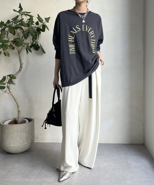 DouDou（ドゥドゥ）の「メッセージ前後2WAYTシャツ（Tシャツ/カットソー・レディース・ブラック/オフホワイト/チャコールグレー・FREE）」の22枚目の写真
