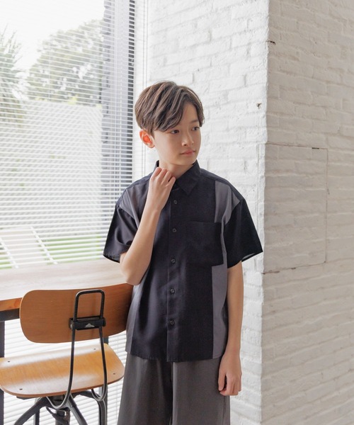 GLOBAL WORK（グローバルワーク）の「サラサマ快適シャツ半袖/K/289028（シャツ/ブラウス・キッズ・グレイッシュブルー/ホワイト系5/ブラック系1/ブラック系9・130cm/140cm/150cm/160cm）」の3枚目の写真