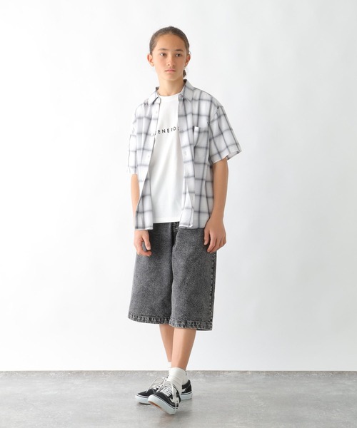 GLOBAL WORK（グローバルワーク）の「サラサマ快適シャツ半袖/K/289028（シャツ/ブラウス・キッズ・グレイッシュブルー/ホワイト系5/ブラック系1/ブラック系9・130cm/140cm/150cm/160cm）」の6枚目の写真