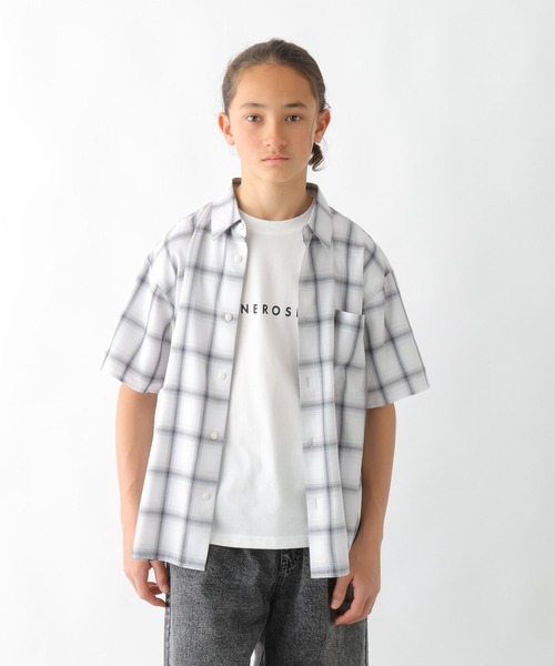 GLOBAL WORK（グローバルワーク）の「サラサマ快適シャツ半袖/K/289028（シャツ/ブラウス・キッズ・グレイッシュブルー/ホワイト系5/ブラック系1/ブラック系9・130cm/140cm/150cm/160cm）」の9枚目の写真