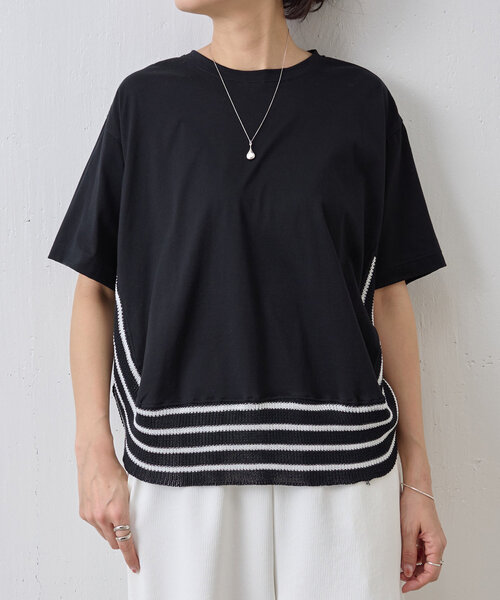 BEARDSLEY（ビアズリー）の「ニットコンビカットソー（Tシャツ/カットソー・レディース・ホワイト/ブラック・FREE）」の2枚目の写真