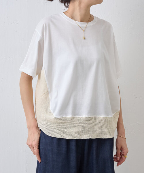 新品　ビアズリー beardsley ニットコンビブラウス　ホワイト ビアズリー BEARDSLEY ニットコンビブラウス （white
