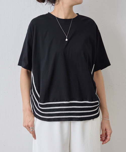 美品☆BEARDSLEY☆シャツコンビカットソー グレー×ホワイト フリーサイズ セール】ニットコンビカットソー（Tシャツ/カットソー