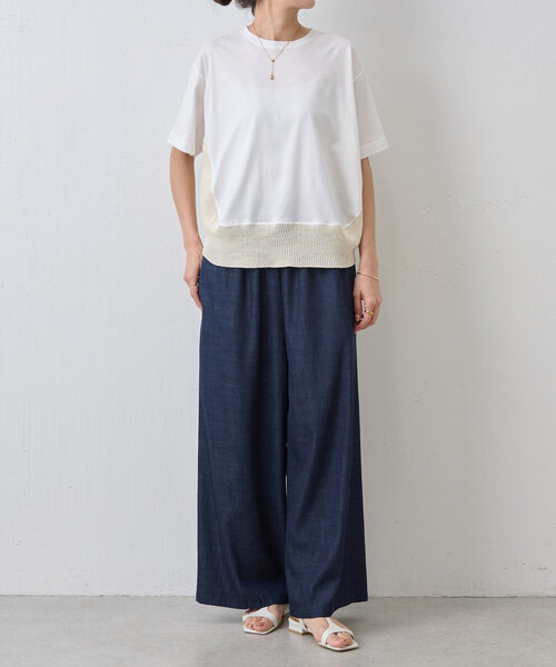美品☆BEARDSLEY☆シャツコンビカットソー グレー×ホワイト フリーサイズ セール】ニットコンビカットソー（Tシャツ/カットソー