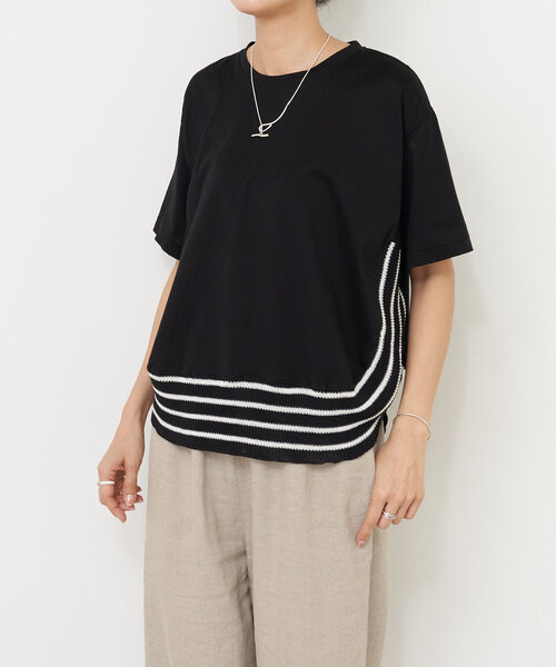 BEARDSLEY（ビアズリー）の「ニットコンビカットソー（Tシャツ/カットソー・レディース・ホワイト/ブラック・FREE）」の4枚目の写真