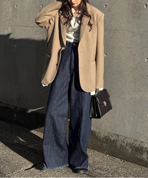 1chaku.（イッチャク）の「切替パターンワイドデニム（デニムパンツ・レディース・インディゴブルー/キナリ/ブラック・マルチサイズ）」の6枚目の写真