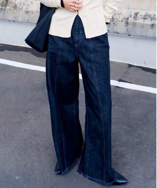 1chaku.（イッチャク）の「切替パターンワイドデニム（デニムパンツ・レディース・インディゴブルー/キナリ/ブラック・マルチサイズ）」の12枚目の写真