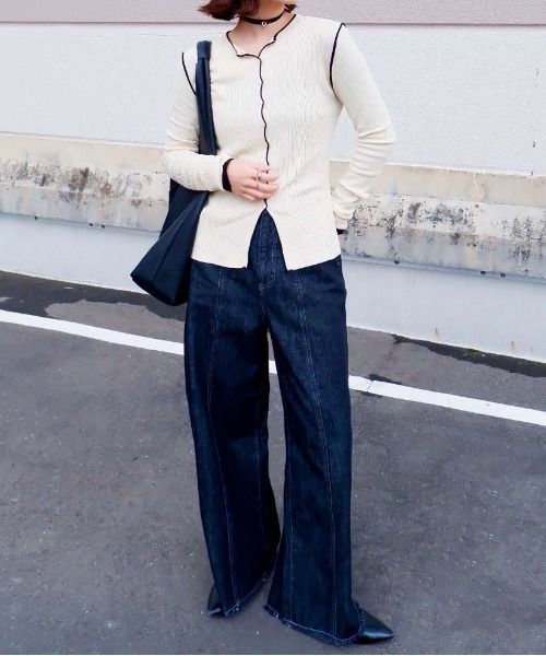 1chaku.（イッチャク）の「切替パターンワイドデニム（デニムパンツ・レディース・インディゴブルー/キナリ/ブラック・マルチサイズ）」の11枚目の写真