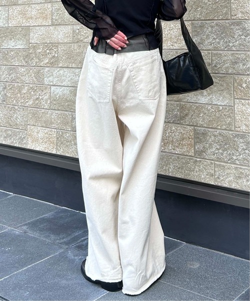 1chaku.（イッチャク）の「切替パターンワイドデニム（デニムパンツ・レディース・インディゴブルー/キナリ/ブラック・マルチサイズ）」の9枚目の写真