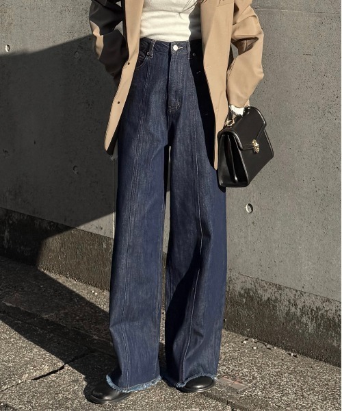 1chaku.（イッチャク）の「切替パターンワイドデニム（デニムパンツ・レディース・インディゴブルー/キナリ/ブラック・マルチサイズ）」の13枚目の写真