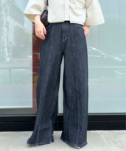 1chaku.（イッチャク）の「切替パターンワイドデニム（デニムパンツ・レディース・インディゴブルー/キナリ/ブラック・マルチサイズ）」の19枚目の写真