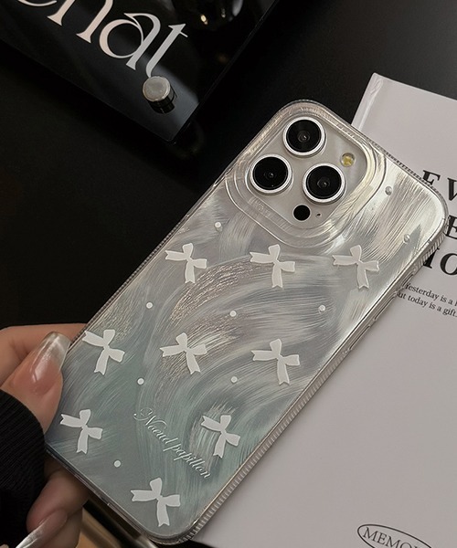 リボンドット ニュアンスシルバー iPhoneカバー iphoneケース