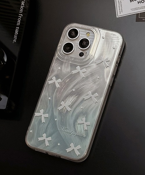 リボンドット ニュアンスシルバー iPhoneカバー iphoneケース ipc743