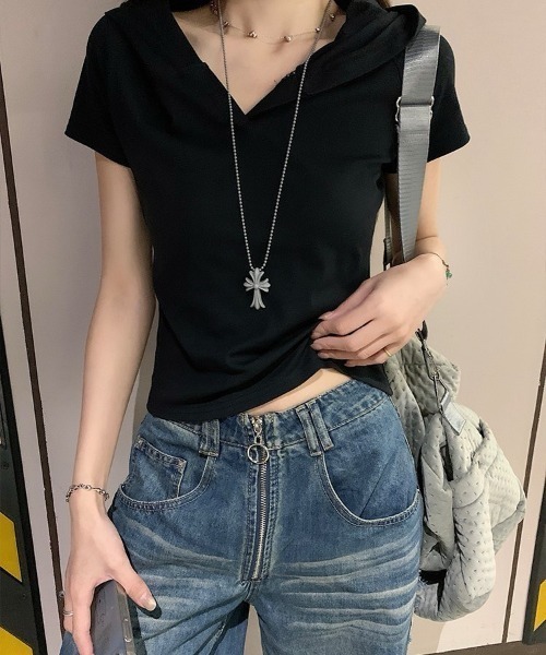 VIBGYOR(ヴィブジョー)の「【LAMPOON】スキッパーフードTシャツ(Tシャツ/カットソー・レディース・ブラック/グレー・MEDIUM/LARGE)」の3枚目の写真