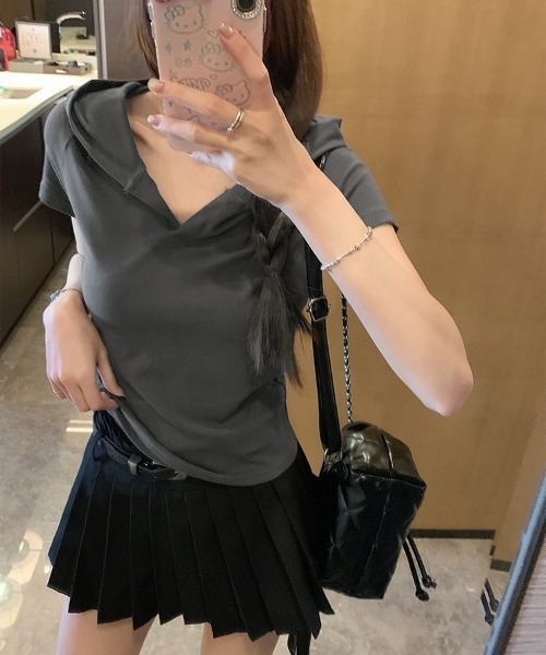 VIBGYOR(ヴィブジョー)の「【LAMPOON】スキッパーフードTシャツ(Tシャツ/カットソー・レディース・ブラック/グレー・MEDIUM/LARGE)」の7枚目の写真