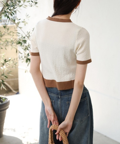 Bab(バブ)の「リンガーニットTシャツ(Tシャツ/カットソー・レディース・グリーン/アイボリー/ブラック・M)」の11枚目の写真