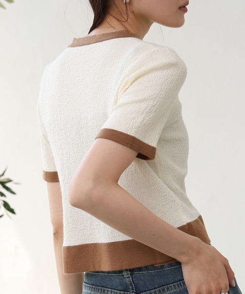 Bab(バブ)の「リンガーニットTシャツ(Tシャツ/カットソー・レディース・グリーン/アイボリー/ブラック・M)」の13枚目の写真