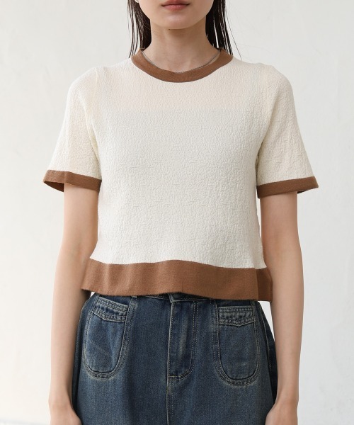 Bab(バブ)の「リンガーニットTシャツ(Tシャツ/カットソー・レディース・グリーン/アイボリー/ブラック・M)」の14枚目の写真