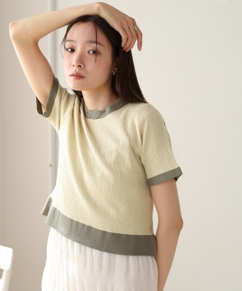 Bab(バブ)の「リンガーニットTシャツ(Tシャツ/カットソー・レディース・グリーン/アイボリー/ブラック・M)」の20枚目の写真
