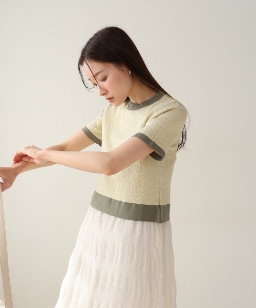 Bab(バブ)の「リンガーニットTシャツ(Tシャツ/カットソー・レディース・グリーン/アイボリー/ブラック・M)」の22枚目の写真