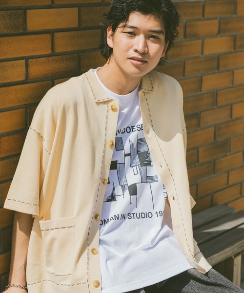 RAGEBLUE（レイジブルー）の「ハンドステッチ/ニットポロシャツカーディガン（カーディガン/ボレロ・メンズ・ブラック/オフホワイト/ベージュ/ブラウン・MEDIUM/LARGE/SMALL）」の2枚目の写真