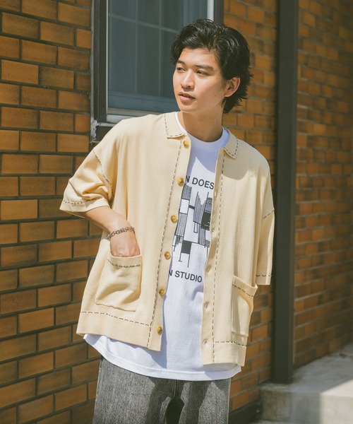 RAGEBLUE（レイジブルー）の「ハンドステッチ/ニットポロシャツカーディガン（カーディガン/ボレロ・メンズ・ブラック/オフホワイト/ベージュ/ブラウン・MEDIUM/LARGE/SMALL）」の8枚目の写真