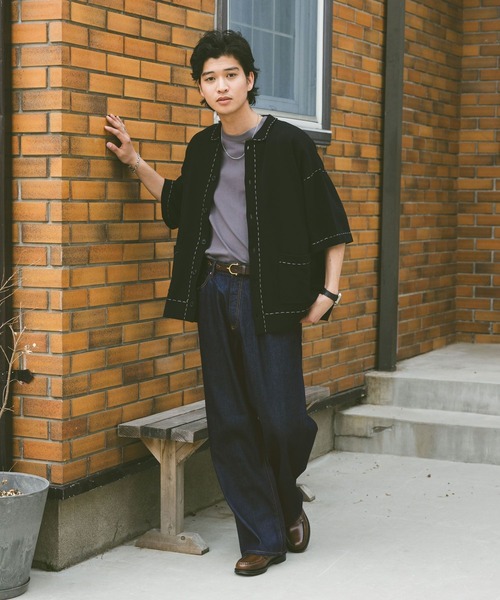 RAGEBLUE（レイジブルー）の「ハンドステッチ/ニットポロシャツカーディガン（カーディガン/ボレロ・メンズ・ブラック/オフホワイト/ベージュ/ブラウン・MEDIUM/LARGE/SMALL）」の12枚目の写真